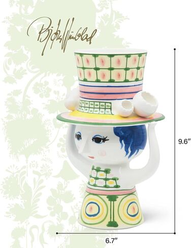 Bjørn Wiinblad Lady with Hat Vase | Hand-Painted Glazed Ceramic | Green | 9.6 in in Saudi Arabia