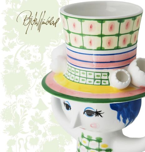 Bjørn Wiinblad Lady with Hat Vase | Hand-Painted Glazed Ceramic | Green | 9.6 in in Saudi Arabia