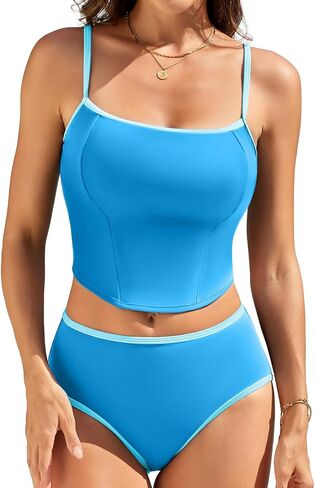 RIHOAS Women's Tankini Swimsuits Two Piece Spaghetti Strap Crop Tops with High Waisted Boyshort Bottoms Swimwear in Kuwait