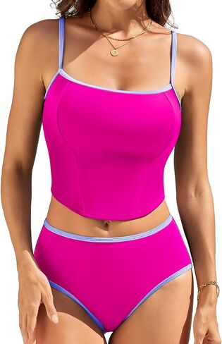 RIHOAS Women's Tankini Swimsuits Two Piece Spaghetti Strap Crop Tops with High Waisted Boyshort Bottoms Swimwear in Kuwait