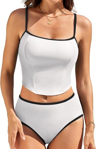 RIHOAS Women's Tankini Swimsuits Two Piece Spaghetti Strap Crop Tops with High Waisted Boyshort Bottoms Swimwear in Kuwait