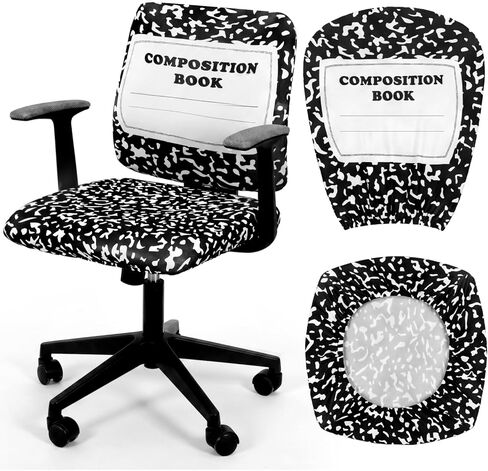 Chumia Composition Notebook Classroom Decor Teacher Office Chair Slipcover Teacher Black and White Composition Cover for Office Classroom Chair Protective Stretch Decorative Fabric Cover Standard Size in Kuwait