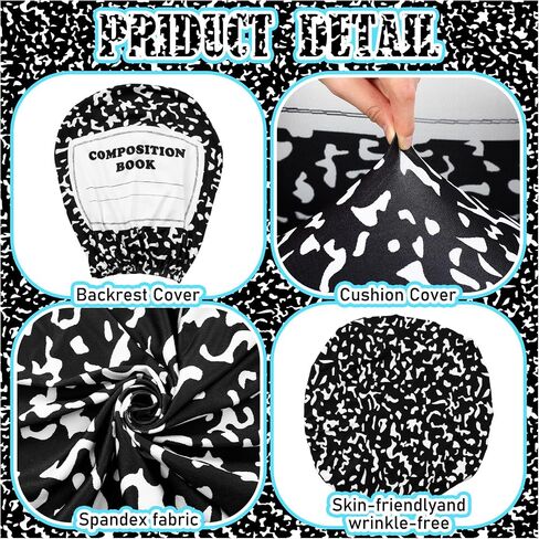 Chumia Composition Notebook Classroom Decor Teacher Office Chair Slipcover Teacher Black and White Composition Cover for Office Classroom Chair Protective Stretch Decorative Fabric Cover Standard Size in Kuwait