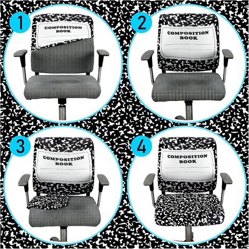 Chumia Composition Notebook Classroom Decor Teacher Office Chair Slipcover Teacher Black and White Composition Cover for Office Classroom Chair Protective Stretch Decorative Fabric Cover Standard Size in Kuwait