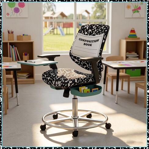 Chumia Composition Notebook Classroom Decor Teacher Office Chair Slipcover Teacher Black and White Composition Cover for Office Classroom Chair Protective Stretch Decorative Fabric Cover Standard Size in Kuwait