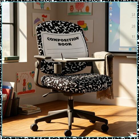 Chumia Composition Notebook Classroom Decor Teacher Office Chair Slipcover Teacher Black and White Composition Cover for Office Classroom Chair Protective Stretch Decorative Fabric Cover Standard Size in Kuwait