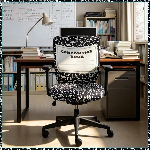 Chumia Composition Notebook Classroom Decor Teacher Office Chair Slipcover Teacher Black and White Composition Cover for Office Classroom Chair Protective Stretch Decorative Fabric Cover Standard Size in Kuwait