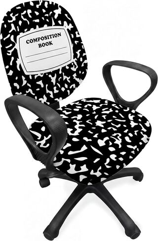 Chumia Composition Notebook Classroom Decor Teacher Office Chair Slipcover Teacher Black and White Composition Cover for Office Classroom Chair Protective Stretch Decorative Fabric Cover Standard Size in Kuwait