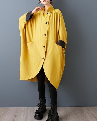 ellazhu Women's Coats Windbreaker Stand collar Dolman Batwing Sleeve Side Pockets GZ790 A in Kuwait