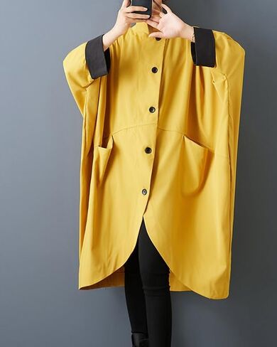 ellazhu Women's Coats Windbreaker Stand collar Dolman Batwing Sleeve Side Pockets GZ790 A in Kuwait