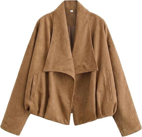 Xaspee Womens Faux Suede Wrap Jacket Open Front Coat with Lapel Collar Long Sleeve Casual Spring Fall Outerwear with Pockets in Saudi Arabia