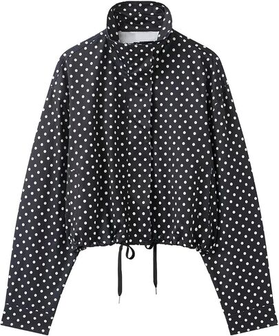 Womens Polka Dot Cropped Jacket Stand Collar Zip Up 2026 Trendy Casual Fashion Jacket Coat with Pockets in Saudi Arabia