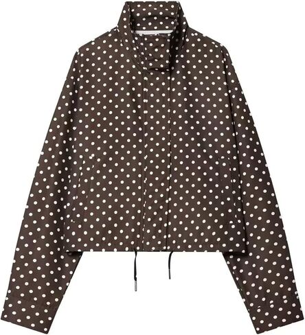Womens Polka Dot Cropped Jacket Stand Collar Zip Up 2026 Trendy Casual Fashion Jacket Coat with Pockets in Saudi Arabia