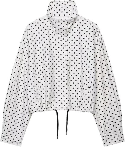 Womens Polka Dot Cropped Jacket Stand Collar Zip Up 2026 Trendy Casual Fashion Jacket Coat with Pockets in Saudi Arabia