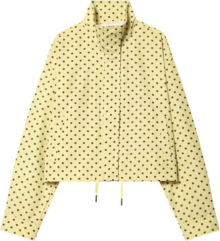 Womens Polka Dot Cropped Jacket Stand Collar Zip Up 2026 Trendy Casual Fashion Jacket Coat with Pockets in Saudi Arabia