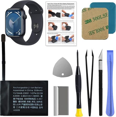 Green Fusion New President Prateged Battery A2552 متوافق مع Apple Watch Series 7 (45 مم) ، يشمل دليل أدوات الإصلاح ودليل التعليمات in Kuwait