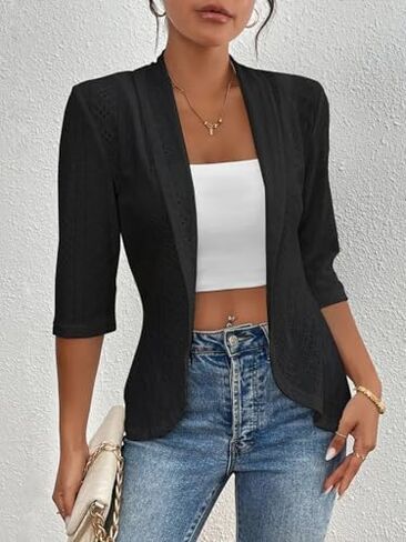 Casual Jacket Half Sleeve With Hollow Pattern Open-front Jacket for Women in Kuwait