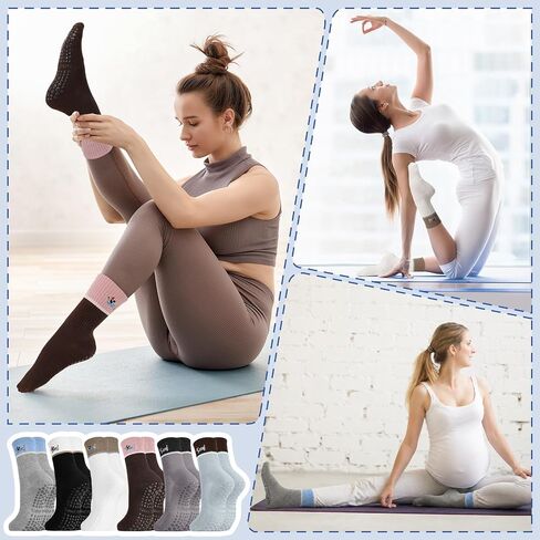 6 Pairs Cute Pilates Grip Socks for Women, Non Slip Yoga Sock, Pilates Grippy Crew Socks with Dog Pattern for Barre Ballet Barefoot Yoga, Workout, Hospital in Kuwait