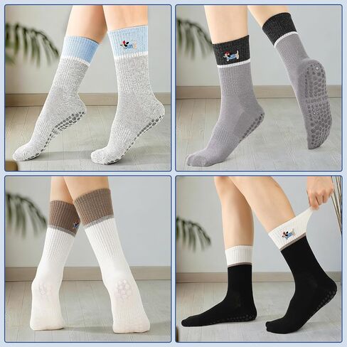 6 Pairs Cute Pilates Grip Socks for Women, Non Slip Yoga Sock, Pilates Grippy Crew Socks with Dog Pattern for Barre Ballet Barefoot Yoga, Workout, Hospital in Kuwait