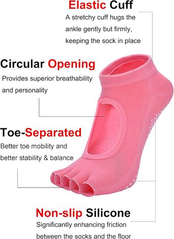 1/2 Pairs Pilates Socks with Grips for Women Non Slip Yoga Barre Grippy Gripper Socks Woman Toe Socks Size 5.5-8.5 in Saudi Arabia