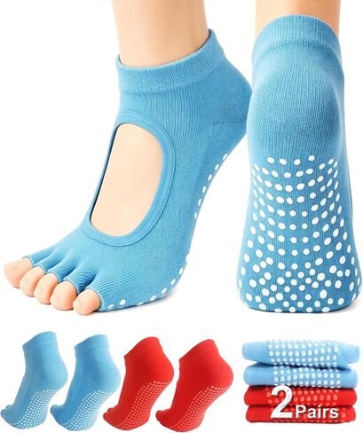 1/2 Pairs Pilates Socks with Grips for Women Non Slip Yoga Barre Grippy Gripper Socks Woman Toe Socks Size 5.5-8.5 in Saudi Arabia