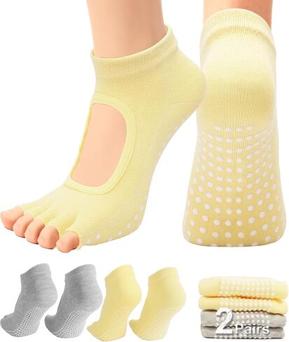 1/2 Pairs Pilates Socks with Grips for Women Non Slip Yoga Barre Grippy Gripper Socks Woman Toe Socks Size 5.5-8.5 in Saudi Arabia