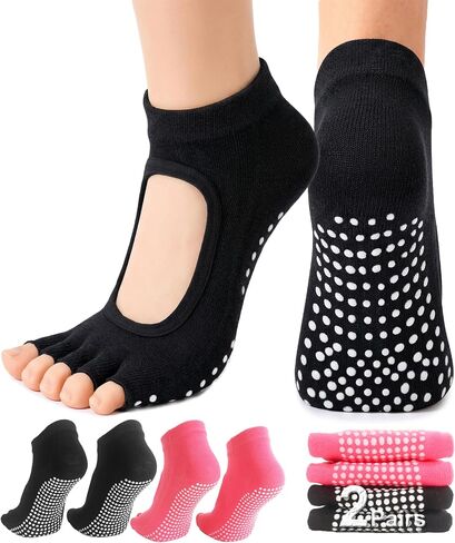 1/2 Pairs Pilates Socks with Grips for Women Non Slip Yoga Barre Grippy Gripper Socks Woman Toe Socks Size 5.5-8.5 in Saudi Arabia