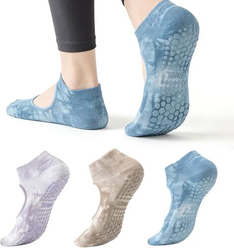 3 Pairs Pilates Socks with Grips, Non Slip Women Yoga Socks, Grippy Ankle Crew Socks for Barre,Hospital,workouts in Saudi Arabia