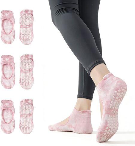 3 Pairs Pilates Socks with Grips, Non Slip Women Yoga Socks, Grippy Ankle Crew Socks for Barre,Hospital,workouts in Saudi Arabia
