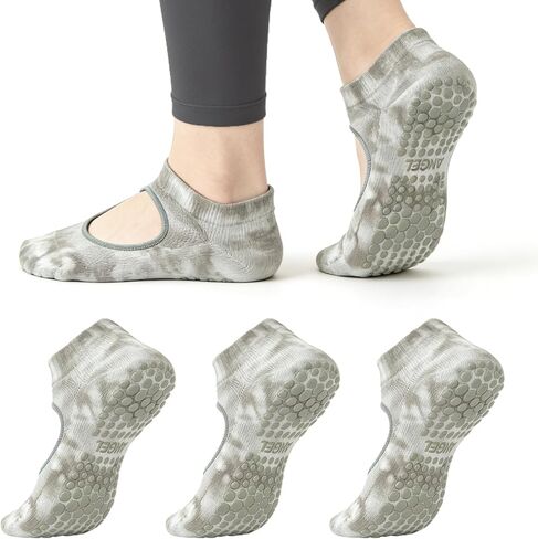 3 Pairs Pilates Socks with Grips, Non Slip Women Yoga Socks, Grippy Ankle Crew Socks for Barre,Hospital,workouts in Saudi Arabia
