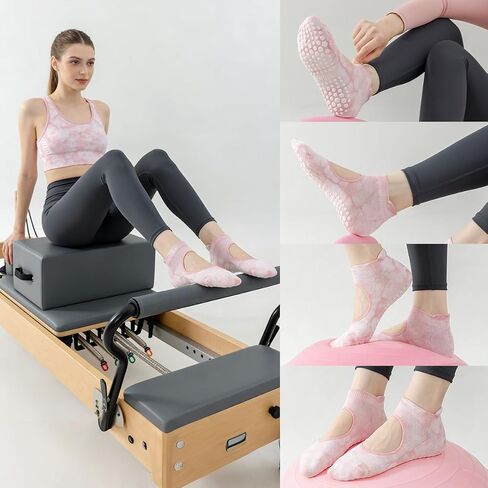 3 Pairs Pilates Socks with Grips, Non Slip Women Yoga Socks, Grippy Ankle Crew Socks for Barre,Hospital,workouts in Saudi Arabia