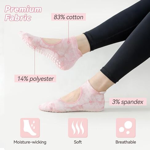 3 Pairs Pilates Socks with Grips, Non Slip Women Yoga Socks, Grippy Ankle Crew Socks for Barre,Hospital,workouts in Saudi Arabia