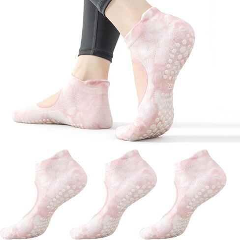3 Pairs Pilates Socks with Grips, Non Slip Women Yoga Socks, Grippy Ankle Crew Socks for Barre,Hospital,workouts in Saudi Arabia