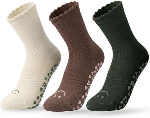 Soxbang 3 Pairs Cute Pilates Socks with Grips,Cushioned Non Slip Yoga Socks Barre Sock Embroidery for Barre Ballet Workout in Saudi Arabia