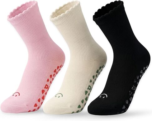 Soxbang 3 Pairs Cute Pilates Socks with Grips,Cushioned Non Slip Yoga Socks Barre Sock Embroidery for Barre Ballet Workout in Saudi Arabia