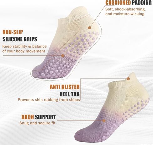 Pilates Grip Socks for Women, 4 Pairs Non Slip Yoga Socks with Grips, Cushioned Barre Socks with Arch Support, Soft Stretch Fit for Pilates, Home Workouts and Everyday Wear in Kuwait