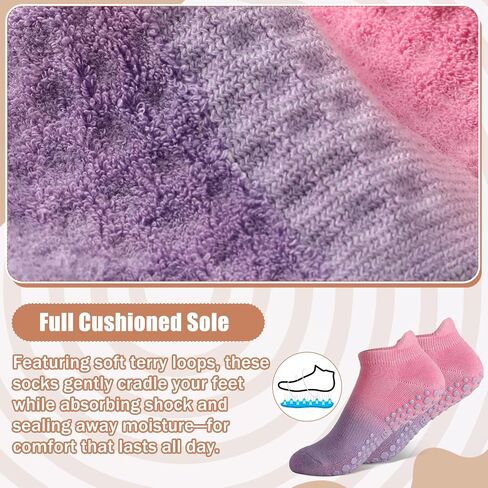 Pilates Grip Socks for Women, 4 Pairs Non Slip Yoga Socks with Grips, Cushioned Barre Socks with Arch Support, Soft Stretch Fit for Pilates, Home Workouts and Everyday Wear in Kuwait