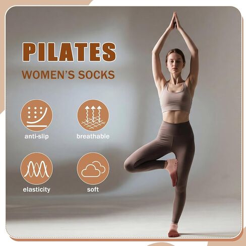 Pilates Grip Socks for Women, 4 Pairs Non Slip Yoga Socks with Grips, Cushioned Barre Socks with Arch Support, Soft Stretch Fit for Pilates, Home Workouts and Everyday Wear in Kuwait