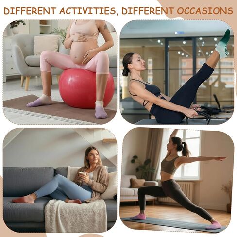 Pilates Grip Socks for Women, 4 Pairs Non Slip Yoga Socks with Grips, Cushioned Barre Socks with Arch Support, Soft Stretch Fit for Pilates, Home Workouts and Everyday Wear in Kuwait