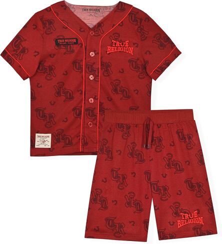 True Religion Boys Pajama Short Sets for Kids Button Front Short Sleeve Shirt and Sleepwear Shorts in Sizes 3T to 14 in Kuwait