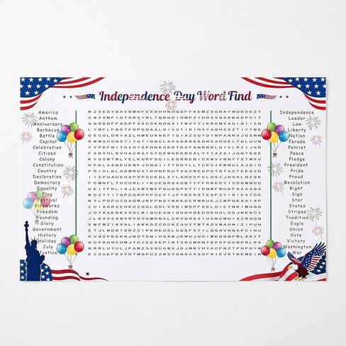 DOMELIFE Independence Day Word Search Poster, Summer Word Search Poster Large 35.4“ x 23.6" Holiday Word Search Wall Poster for Family Parties, Classrooms, and Offices (50 Holiday-Themed Words) in Saudi Arabia