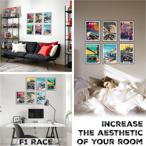 HK Studio F1 Race Car Posters Decor 8" x 11" Pack 6 - Dorm Decor, Vintage Room Decor Aesthetic, Teen Room Decor in Kuwait