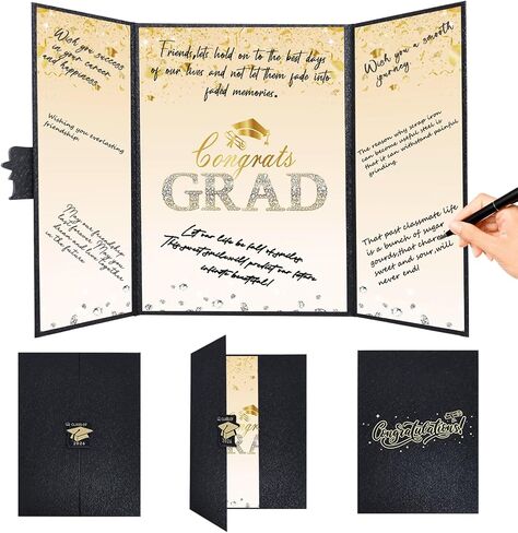 زينة التخرج باللونين الأسود والذهبي من Crenics فئة 2026، بديل كتاب تسجيل دخول الضيوف للتخرج الإبداعي، كتاب توقيع Congrats Grad مقاس 18 بوصة × 12 بوصة، هدية تخرج رائعة أو تذكار in Saudi Arabia