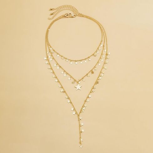 قلادة نجمة ذهبية الطبقات للنساء، قلادة طويلة بسلسلة نجوم مكتنزة، قلادة صغيرة خماسية قابلة للتكديس مجوهرات Y2k in Kuwait