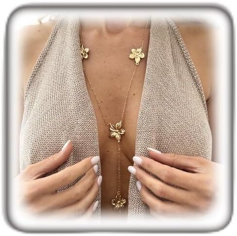 Gold Flower Lariat Necklace for Women Trendy Floral Tassel Long Pendant Necklace Sexy Statement Y Necklace Charm Body Chain Festival Jewelry in Kuwait