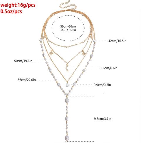 Multilayer Baroque Pearls Y Necklaces for Women Long Crystal Star Moon Pendant Necklaces Layered Beaded Chain Choker Necklaces Jewelry Accessories in Kuwait