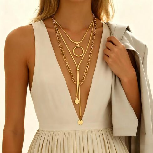 Golden Dainty Layered Necklaces For Women Elegant Boho Minimalist Design Trendy Fashion Jewelry 2025 Long Layered Necklace Set Vacation Jewelry For Women in Kuwait