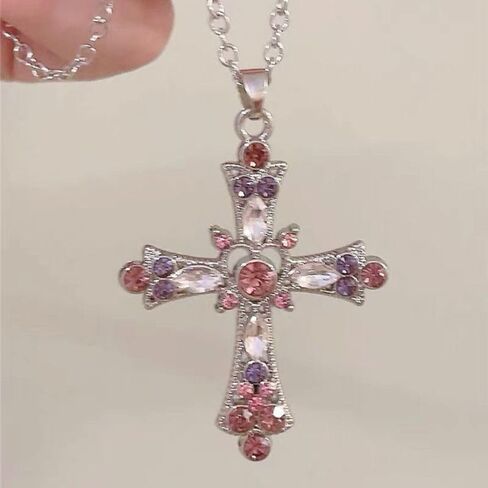 Love Heart Necklaces Y2K Diamond Cross Necklace Gifts Gothic Collarbone Chain Women in Kuwait