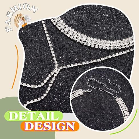 ACEDRE Rhinestone Choker Necklace Silver Diamond Layered Y Necklaces Prom Costume Jewelry for Women in Kuwait