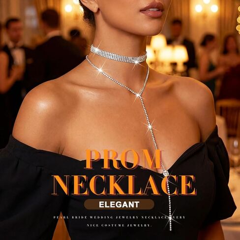 ACEDRE Rhinestone Choker Necklace Silver Diamond Layered Y Necklaces Prom Costume Jewelry for Women in Kuwait